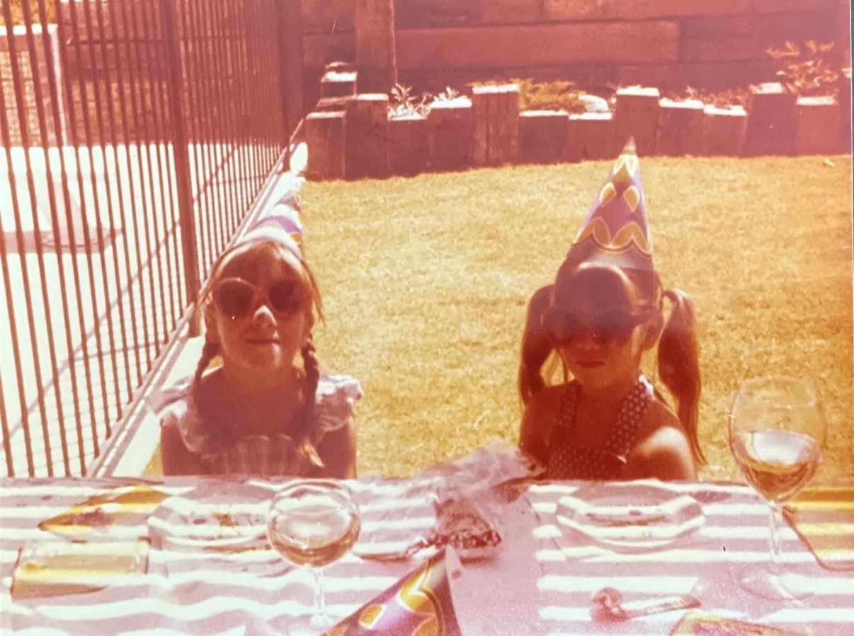 Party hats and heart sunglasses, as kids